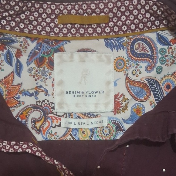 DENIM&FLOWER RICKY SINGH Burgundy PolkaDot Long Sleeve Button Down Shirt Mens L - Picture 2 of 11